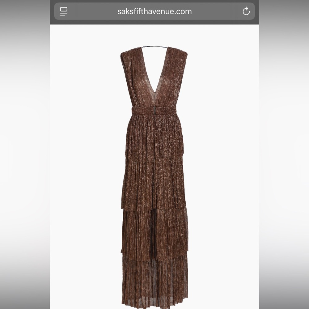 Sabina Musayev Chocolate Brown Metallic Tiered Skylar Maxi Dress - Belted